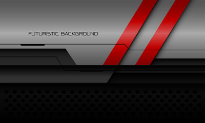 Abstract metallic red line slash grey cyber black line circle mesh geometric design modern futuristic technology background vector