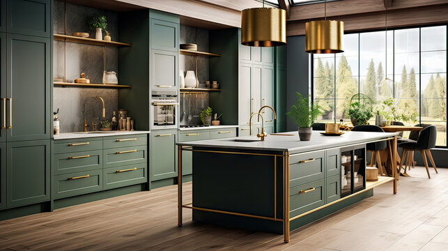 Retro green kitchen in a modern apartment.