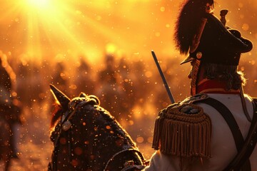 The Napoleonic Clash: French and Prussian Forces Engage in Historic Warfare with Gallant Cavalry - A Glimpse into the Epic Battle of Two Mighty Armies.	 - obrazy, fototapety, plakaty
