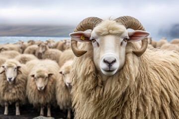 Icelandic Serenity: Sheep Graze Peacefully Near the Powerful Gullfoss Waterfall, Creating a...