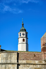 Clock tower on a sunny autumn day at Belgrade Fortress in Belgrade, Serbia
