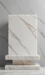 Light marble stand with slab. Product stand and podium for display.