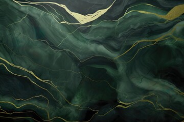 Marble Art, Green Gold Effect, Swirl, Blend of Gold and Green, Wallpaper Background, AI generated