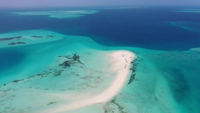 Aerial view of safari blue sandbank in Zanzibar. 