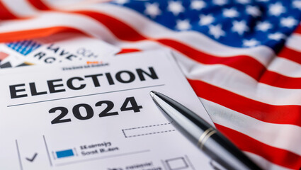 Fictitious ballot for the 2024 presidential election on an American flag