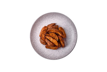 Delicious crispy potato wedges with garlic, salt, spices and herbs