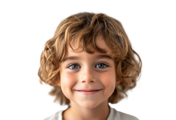 Happy five year old European boy posing over transparent background