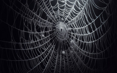 Spider web on black background. Filament