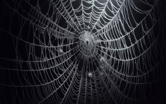 Spider web on black background. Filament