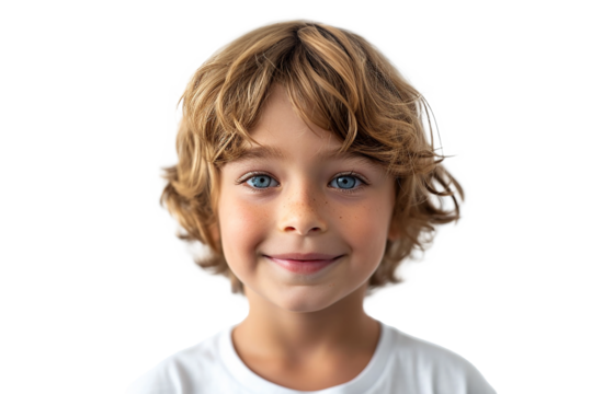 Happy five year old European boy posing over transparent background