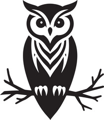 owl on branch silhouette of vector illustration