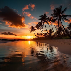 Fototapeta na wymiar Serene beach sunset with palm trees. 