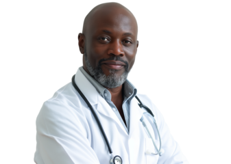 African-American Medical doctor man on isolated transparent background