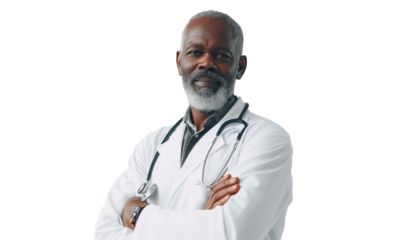 African-American Medical doctor man on isolated transparent background