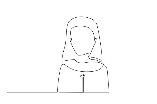 recommend clip art: woman nun christian cross necklace avatar profile one line art design
