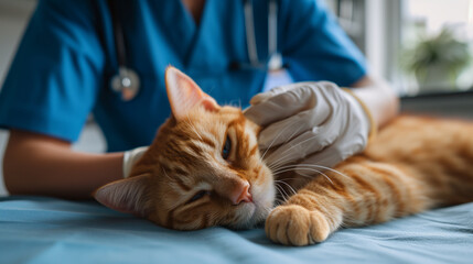 Veterinarian Comforting Tabby Cat During Recovery