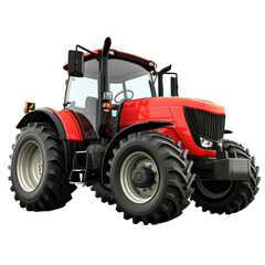 Big red agricultural tractor isolated on transparent