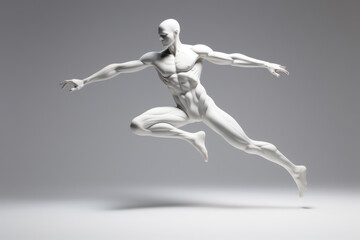 Dynamic Athletic Man Poses: A 3D Illustrated Anatomical Model Demonstrates the Energetic Power of a Fit Male Body in a Fast Sprint, Symbolizing Strength and Modern Fitness Education.