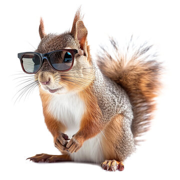 Funny squirrel with sun glasses isolated on transparent