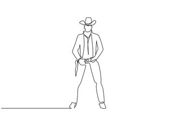 cool cowboy man clothes vintage old traditional stand full body one line art design