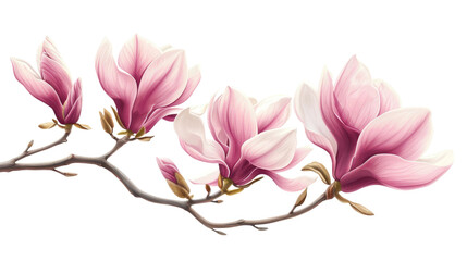 Magnolia branch with pink flowers on a transparent background