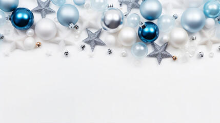 Festive Blue White Silver Christmas Decorations Top View Photo