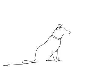cute dog sitting calmly waiting one line art design