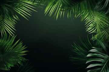 A frame constructed from fresh, lively green jungle palm leaves set against a natural background. Created with generative AI tools