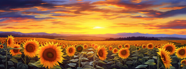 sunflower field at sunset