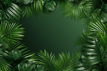 Fototapeta na wymiar Jungle palm leaves in shades of vibrant green create a captivating frame for the background. Created with generative AI tools