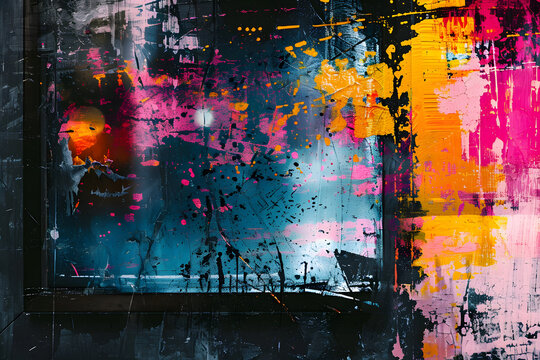 Farbexplosion der Fantasie: Abstrakte Malerei in Acryl oder &Ouml;l, ein inspirierendes Kunstwerk voller Vielfalt und kreativer Impulse f&uuml;r Projekte auf Adobe Stock