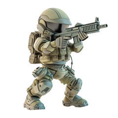 3D Soldier Aiming Rifle Action Illustration, Isolated on Transparent or White Background