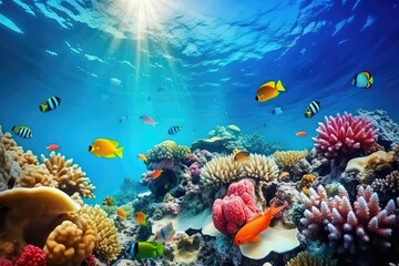 Naklejka na ściany i meble Underwater world with colorful fish