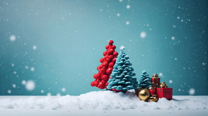 Christmas banner, minimalism, pop art, copy space, Snow, Christmas Tree