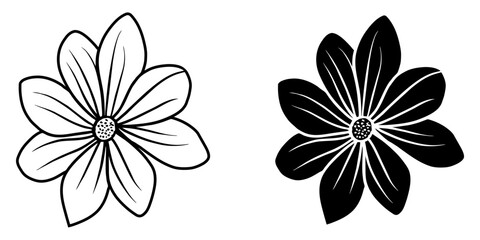 Fototapeta na wymiar A set of two black silhouettes of flowers isolated on a white background