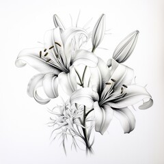 Pencil sketch nice white lily flower images Generative AI