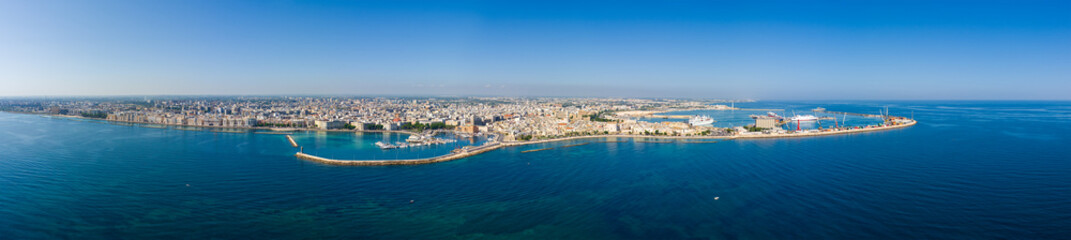 Bari, Italy. Embankment and port. Bari is a port city on the Adriatic coast, the capital of the southern Italian region of Apulia. Aerial view - obrazy, fototapety, plakaty