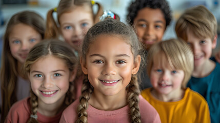 Happy Diverse Junior School Students Group - Smiling Kids Posing for Group Portrait