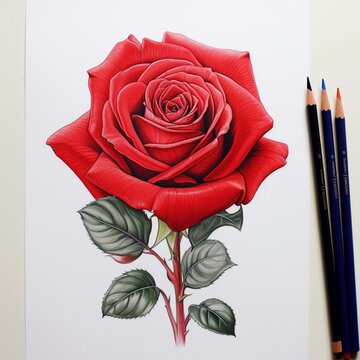 Pencil sketch red rose flat images Generative AI