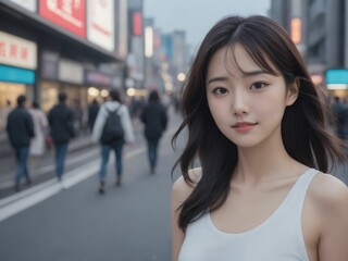 繁華街にいる女性