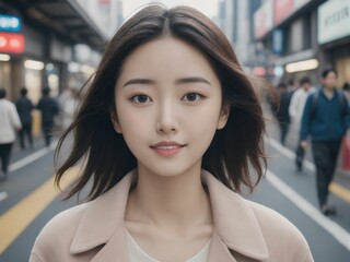 繁華街にいる女性