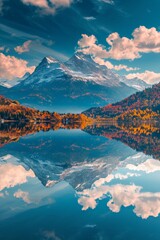 Majestic Mountain Range Reflects in Still Lake