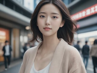 繁華街にいる女性