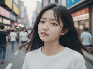 繁華街にいる女性