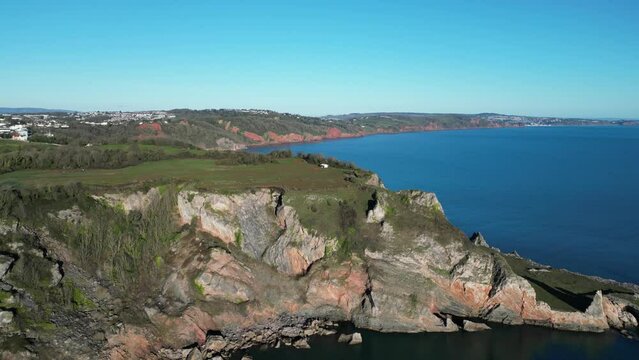 Babbacombe, Torbay, South Devon, England: DRONE VIEWS: Anstey's Cove, the former limestone quarry and Walls Hill. The Cove is associated with smuggling and the crime write, Agatha Christie (Clip 5).