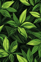 Close-up of Green Leaves on Black Background