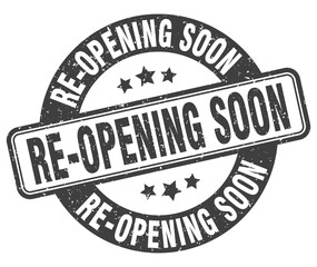 re-opening soon stamp. re-opening soon label. round grunge sign