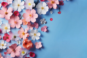 A background of spring flowers with space for text. March 8, spring.