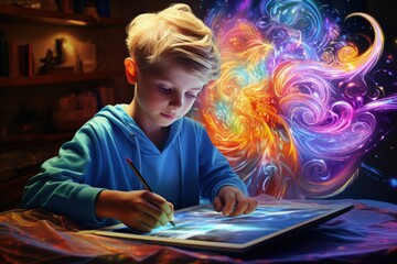 Childs remote learning and creativity through art.