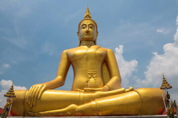 Front view of Big gold Buddha in Wat Bang Chak, Nonthaburi